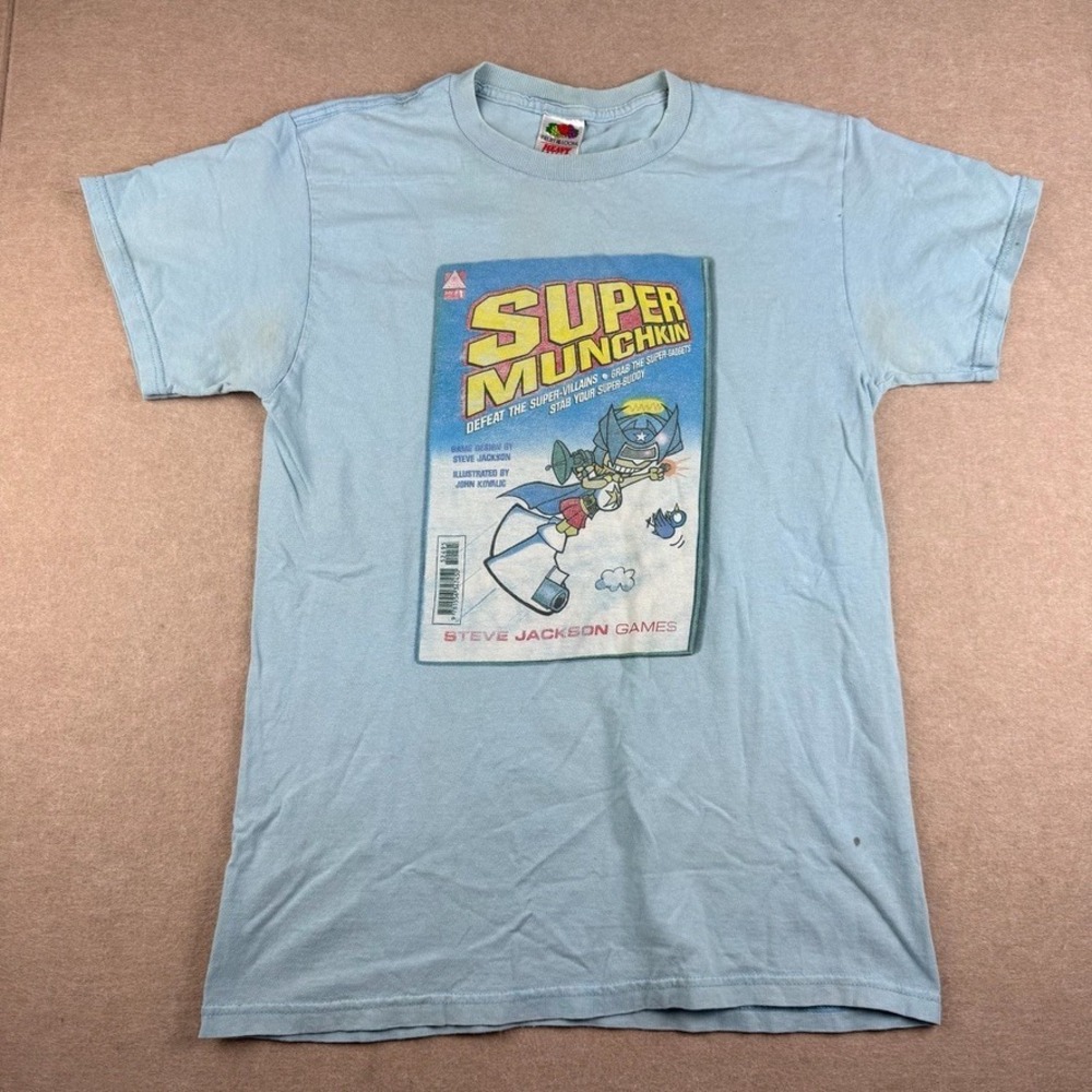 Vintage 2004 Super Munchkin Promo Shirt S Blue Steve Jackson Games Y2K Gamer Tee
